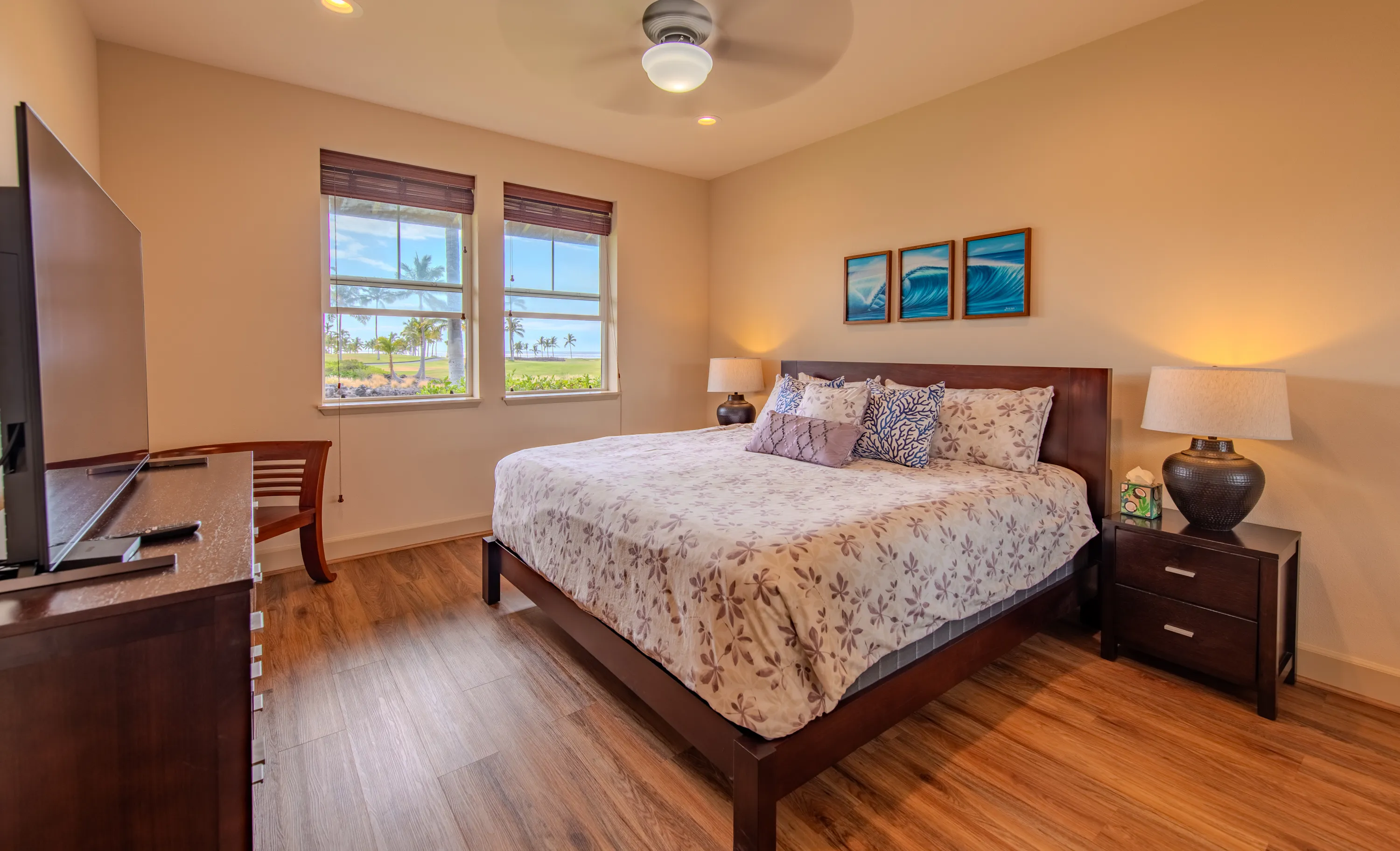 Primary bedroom with a king bed and a garden view