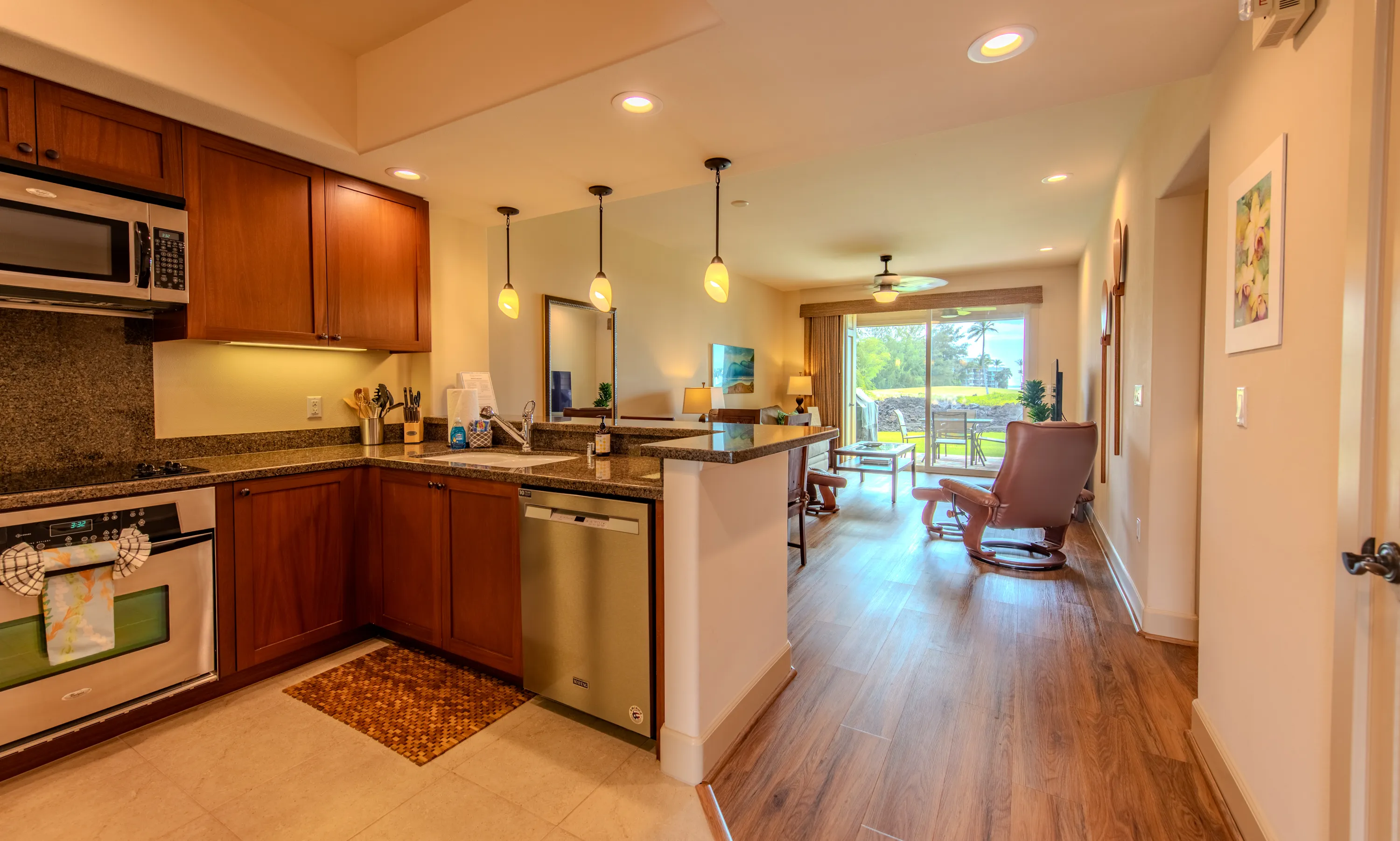 Kitchen with granite counters and stainless steel appliances