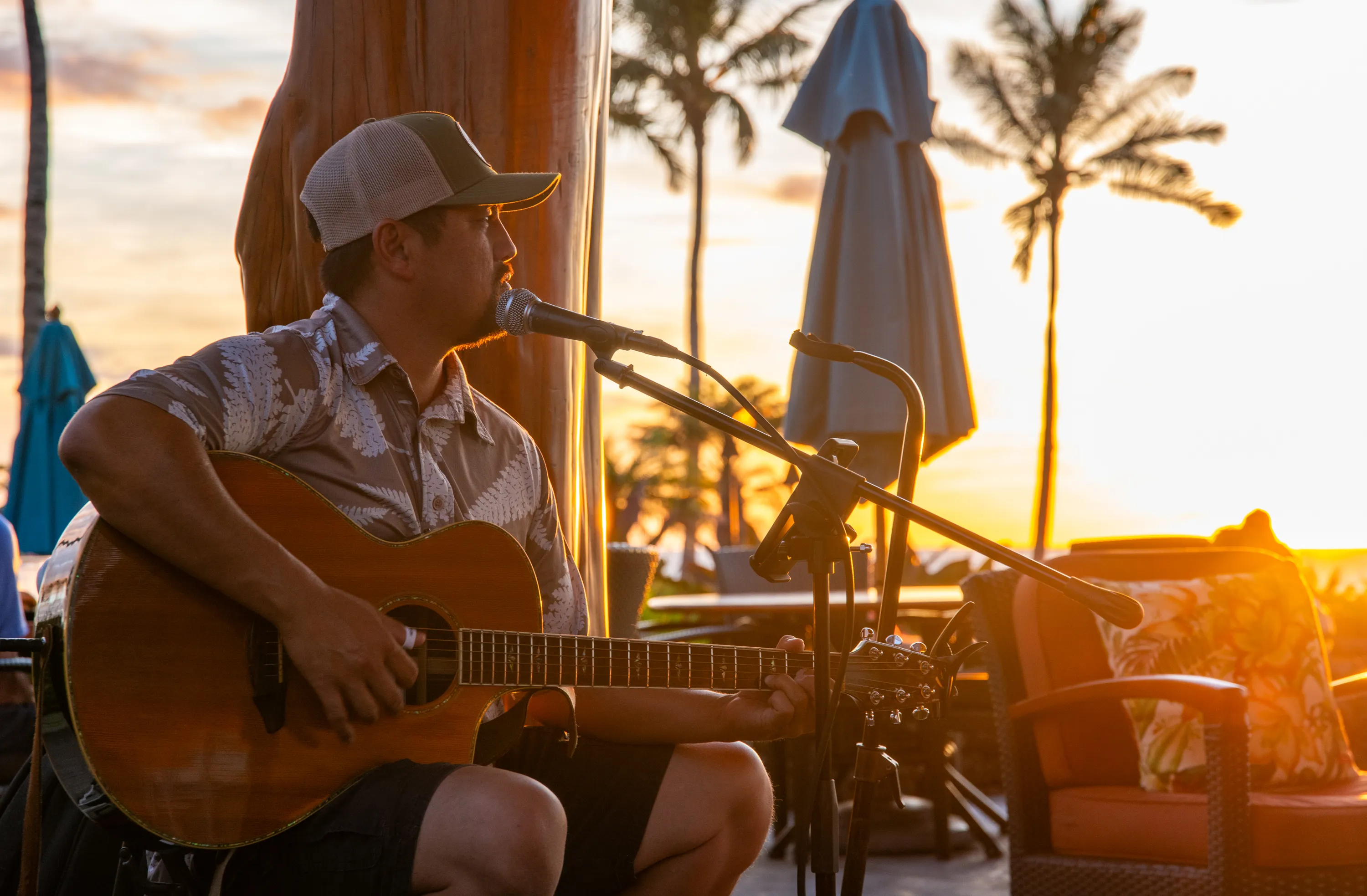 Live music on the Ocean Club lawn at golden hour