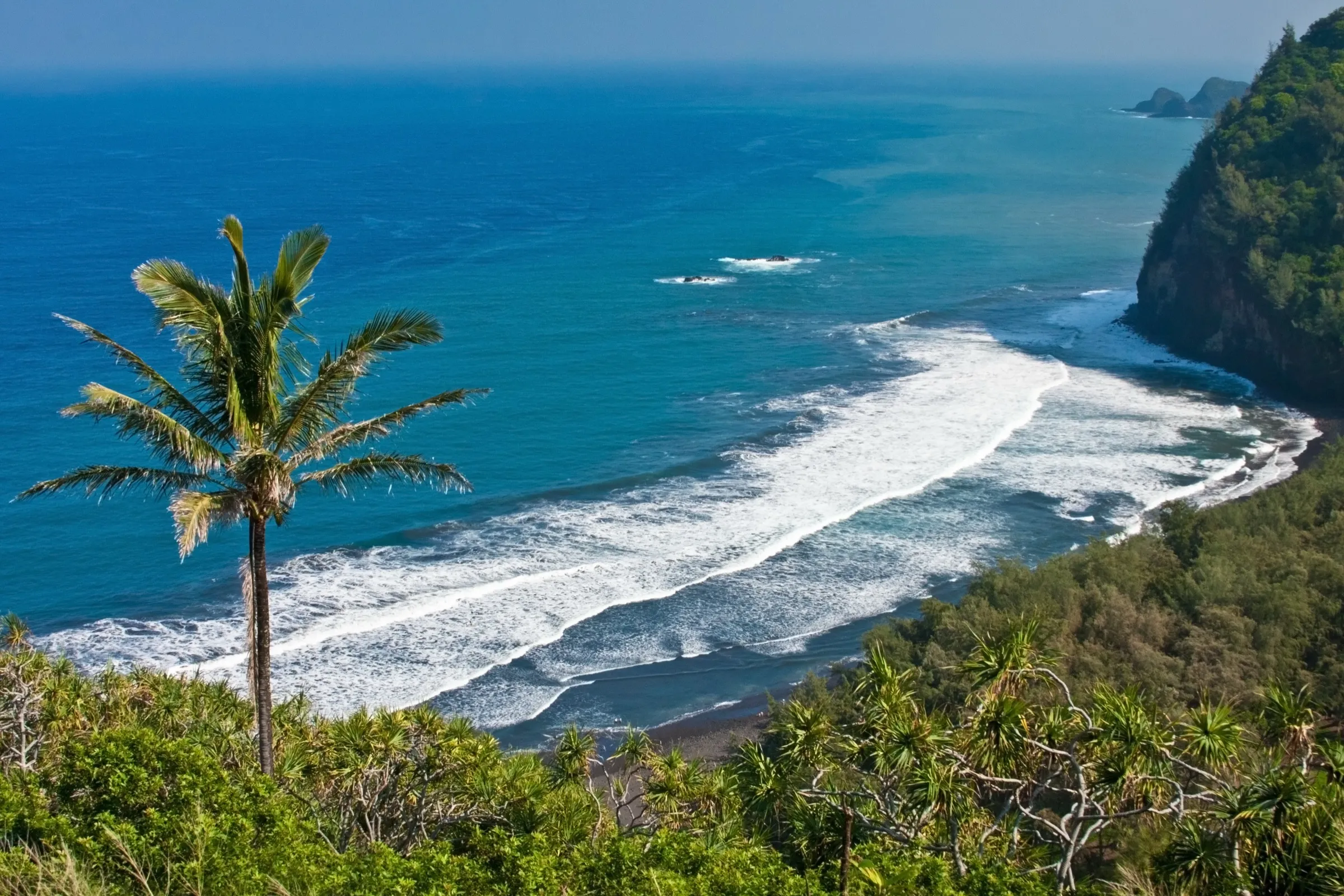 The sea cliffs and black-sand valley of Pololū on the north end of the Big Island