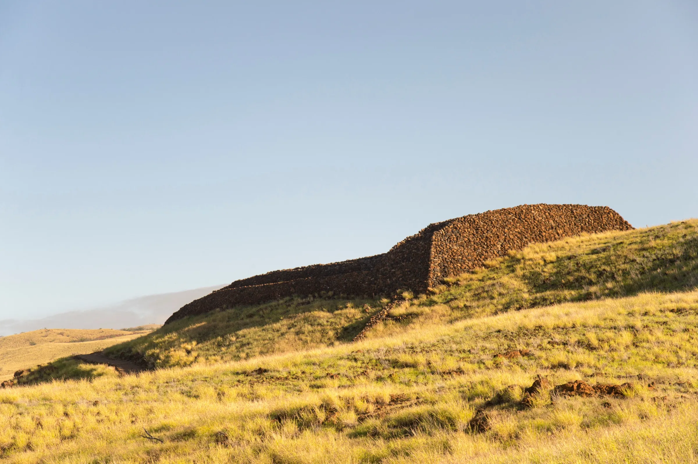 The massive dry-stacked stone platform of Pu'ukoholā Heiau above the Kohala coast